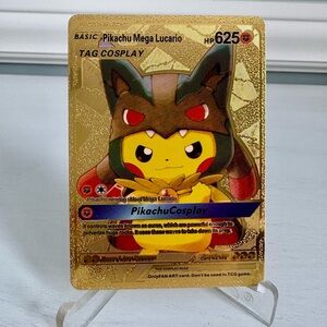 Pokemon Pikachu Mega Lucario Cosplay Gold Foil Fan Art Card HP625